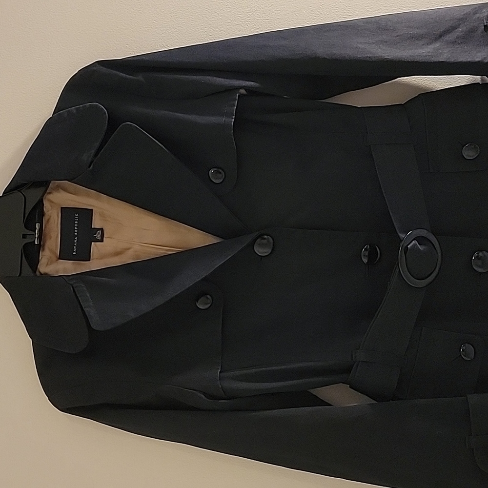 NWOT Banana Republic Essential Black Belted Trench Coat Size: L - Picture 3 of 11